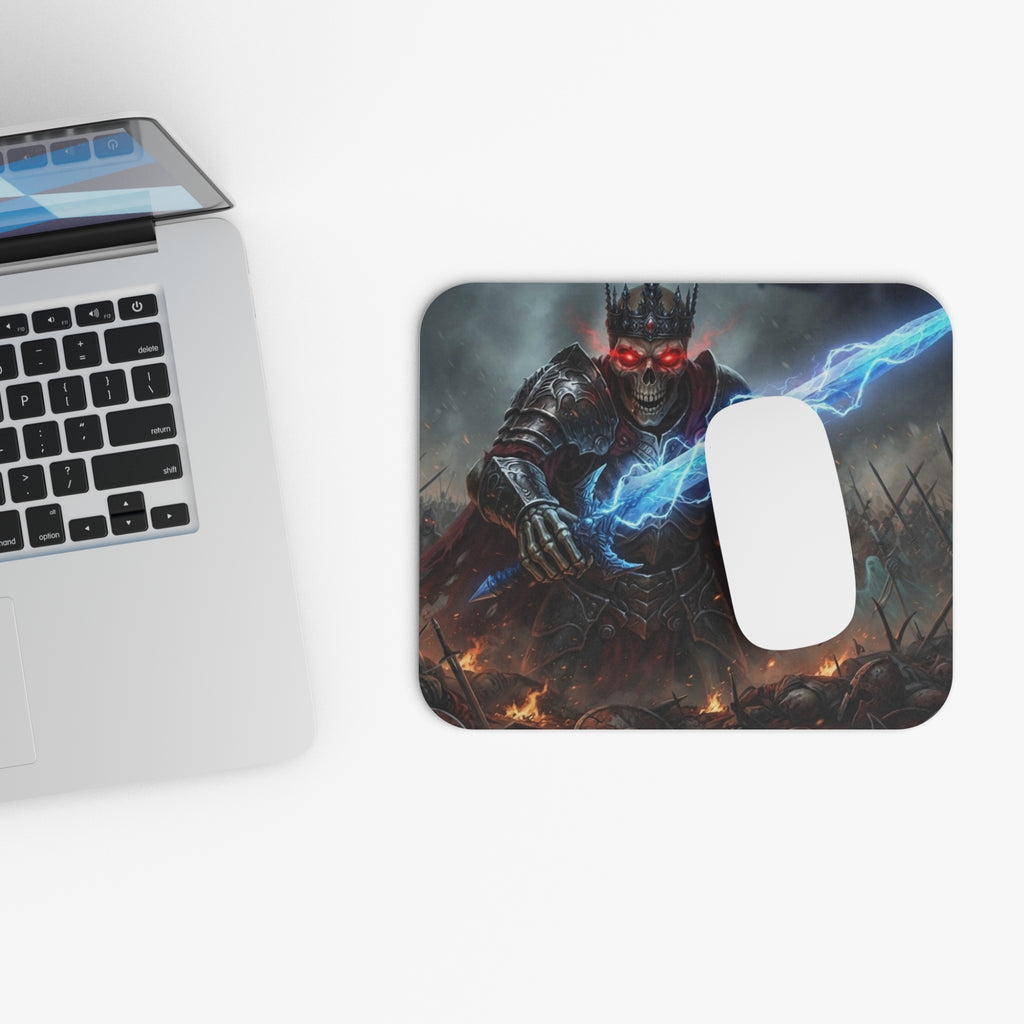 Electric Blue Greatsword Mouse Pad, Crimson Eyed Skeleton King Desk Mat, Dark Fantasy Tabletop RPG Gaming Setup Gear