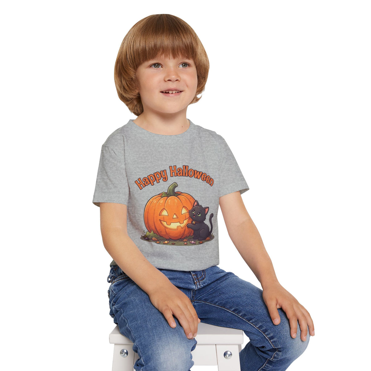 Purring Black Cat Halloween Toddler Tee | Retro Jack-O-Lantern Kids Shirt