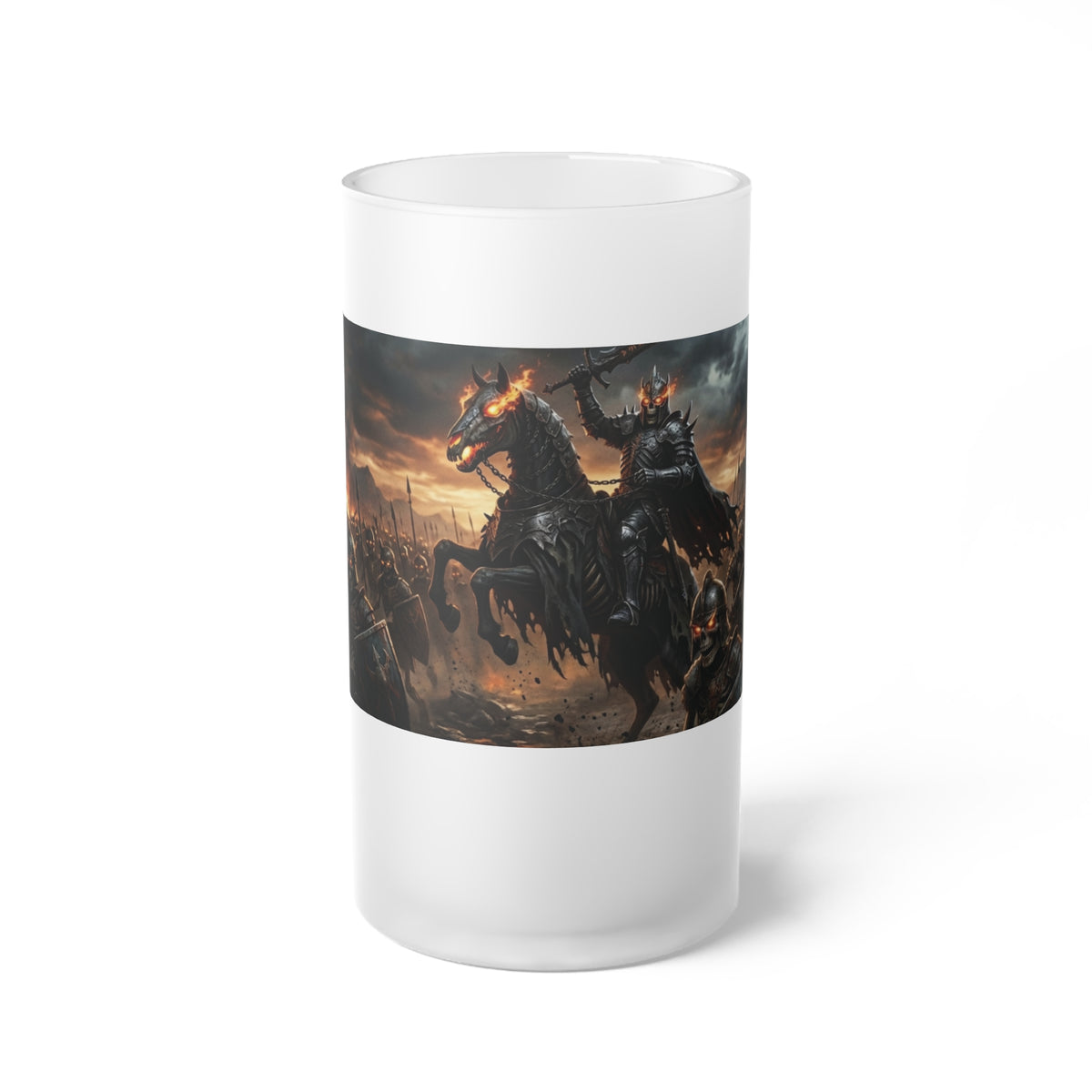 Frosted Glass Tankard, Spectral Cavalry Beer Mug, 16oz Dark Fantasy Tabletop RPG Gaming Tavern Drinkware