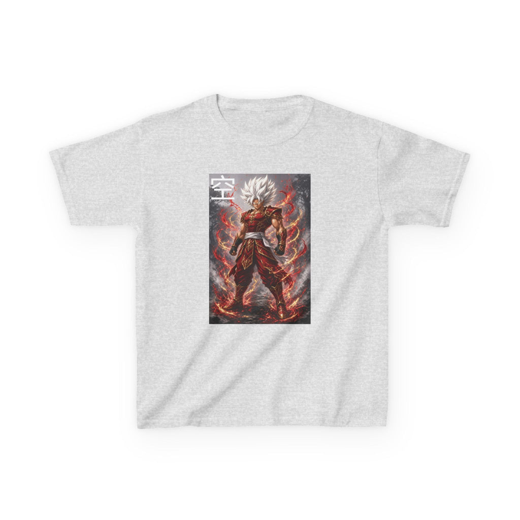 Kids Anime T-Shirt, Sky Kanji White Hair Warrior Youth Shirt, Elemental God Mode Fighter Graphic Boy Girl Clothes