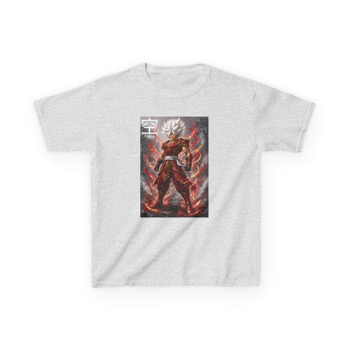 Kids Anime T-Shirt, Sky Kanji White Hair Warrior Youth Shirt, Elemental God Mode Fighter Graphic Boy Girl Clothes
