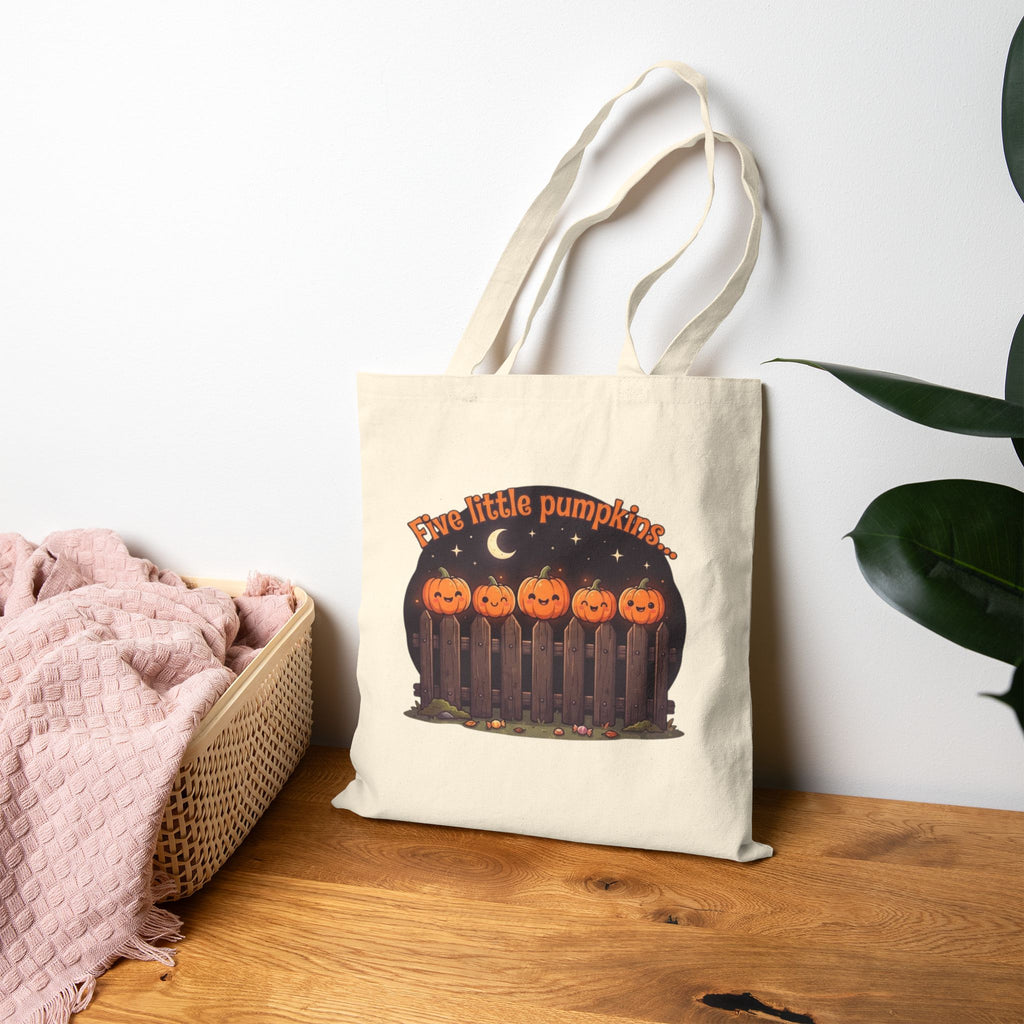 Five Little Pumpkins Tote Bag | Halloween Teacher Bag & Canvas Book Pouch