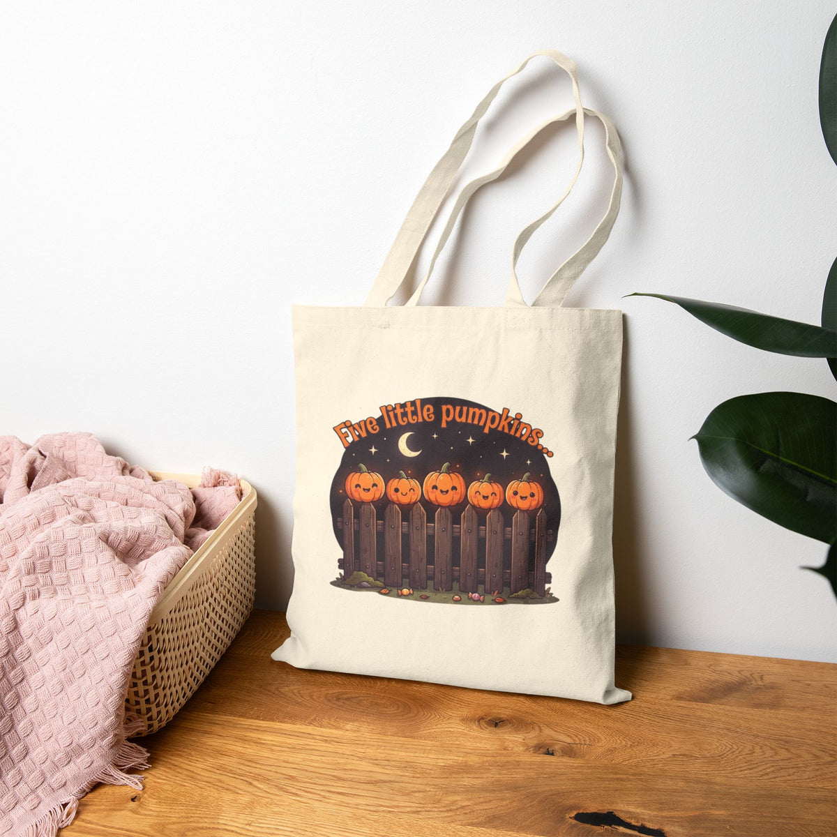 Five Little Pumpkins Tote Bag | Halloween Teacher Bag & Canvas Book Pouch