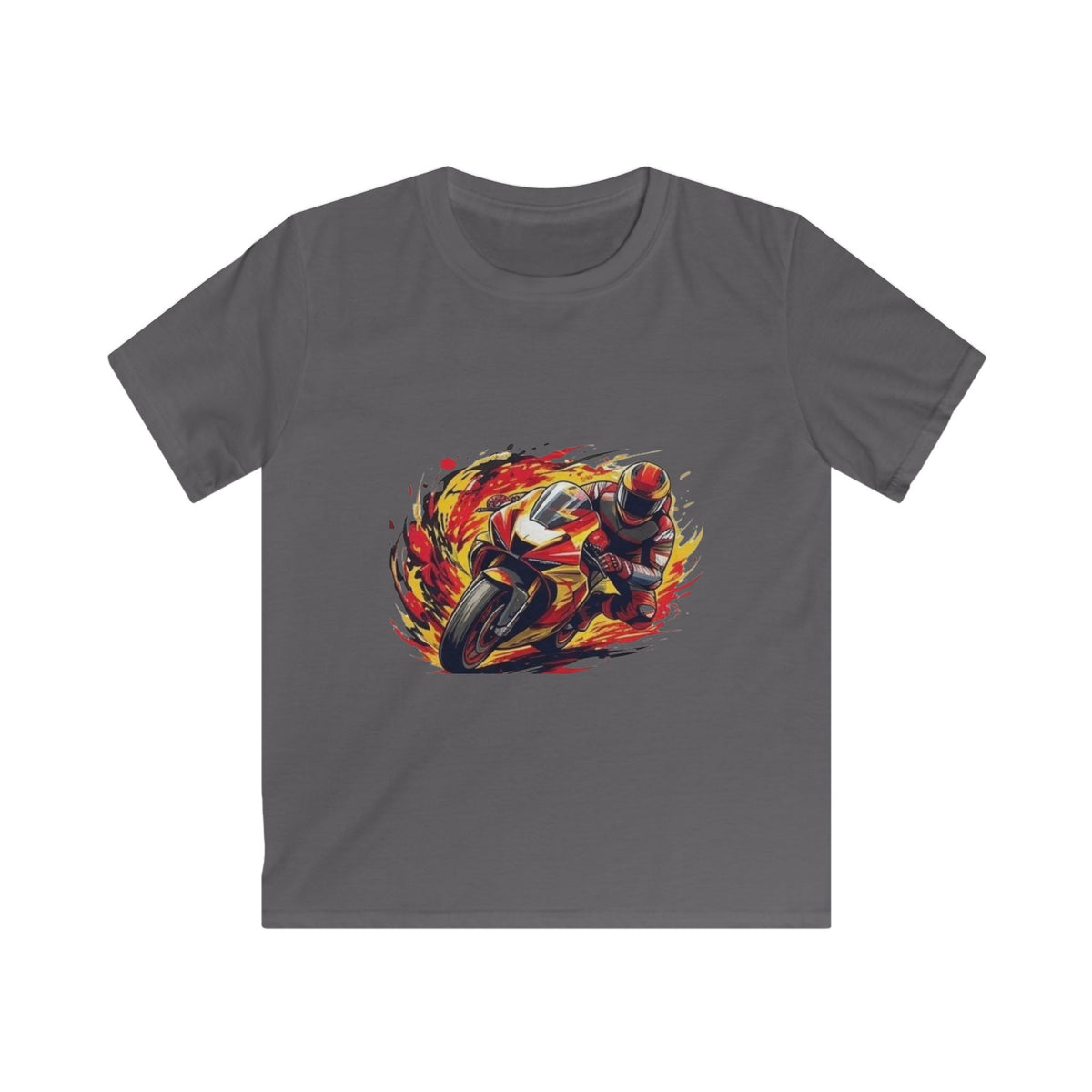 Flaming Sportbike Racing Kids Shirt, Motorcycle Youth Graphic Tee, Dirt Bike Birthday Gift, Racing T-Shirt for Kids