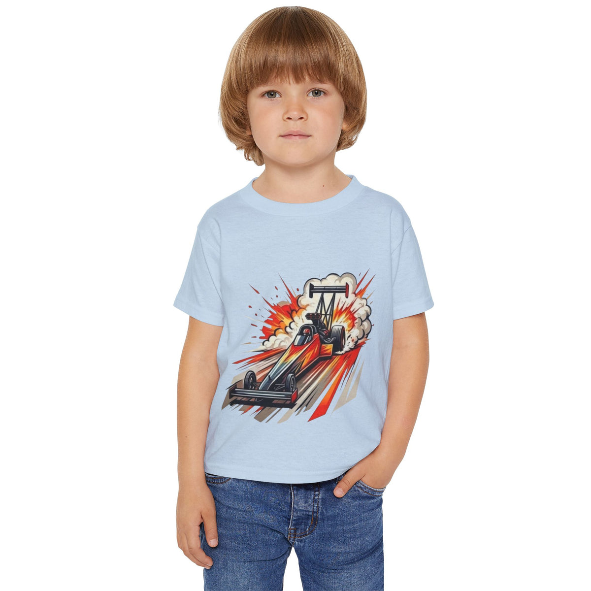 Dragster Race Car Toddler T-shirt | Dino Dragster Burnout Graphic