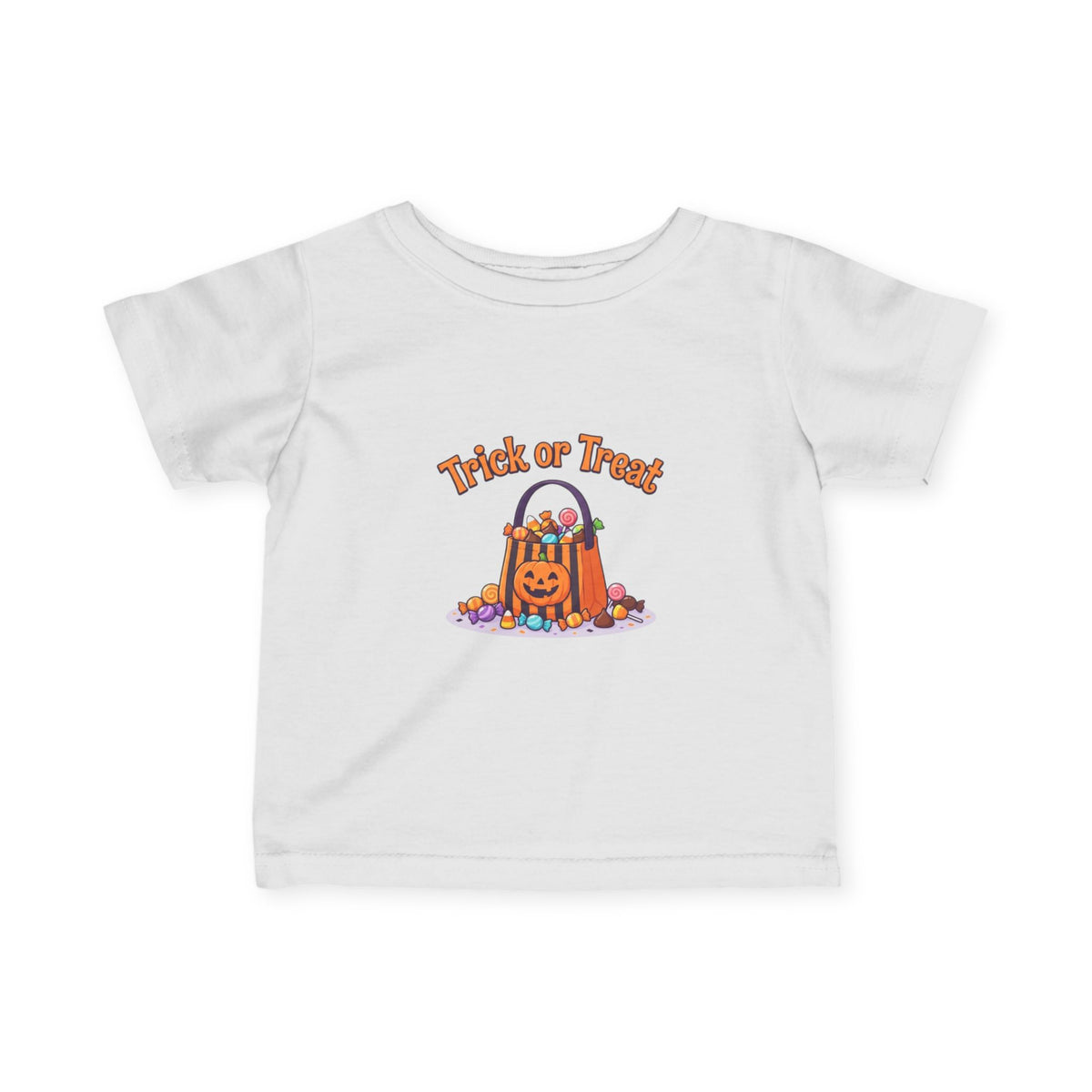 Miniature Candy Stash Infant Tee, Retro Trick-or-Treat Baby Clothes, Pumpkin Bucket Graphic Autumn Harvest Newborn Holiday Outfit