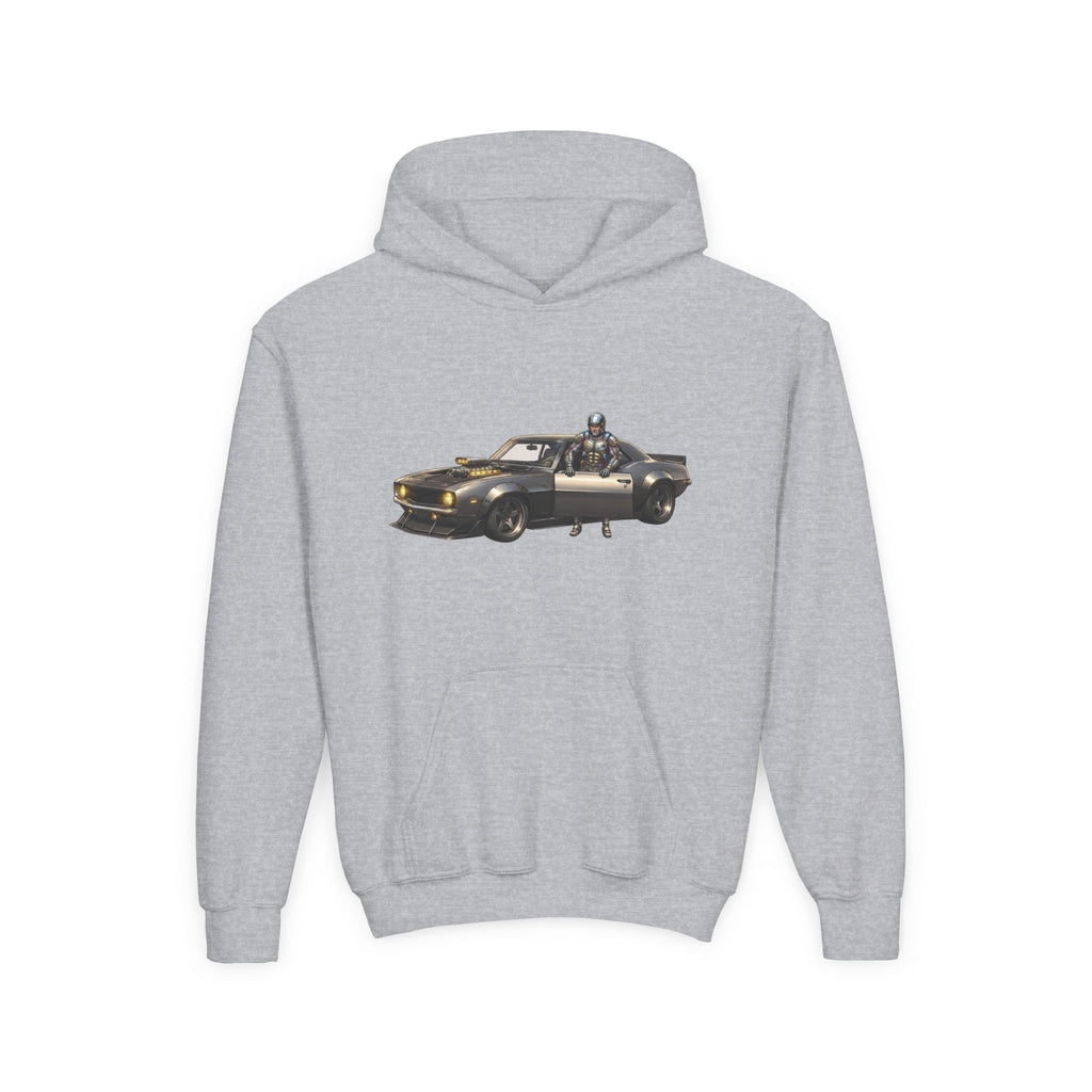 Kids Titan Hoodie, Iron Stone Muscle Car Kids Sweatshirt, Youth Challenger Driver Retro Anime Graphic Pullover