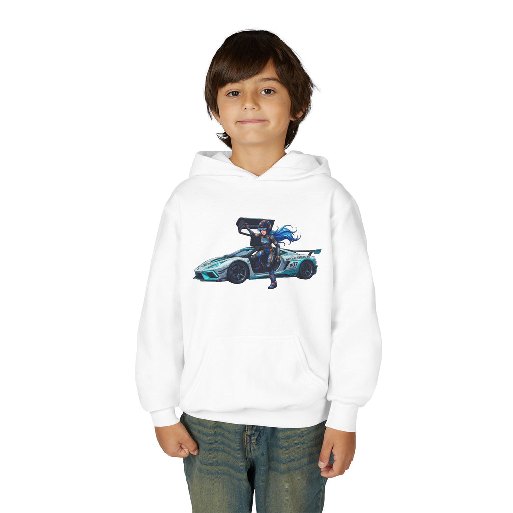 Front Print Hoodie, Mach Genesis Solo Car Sweatshirt, Heroine Driver Retro Anime Graphic Unisex Pullover