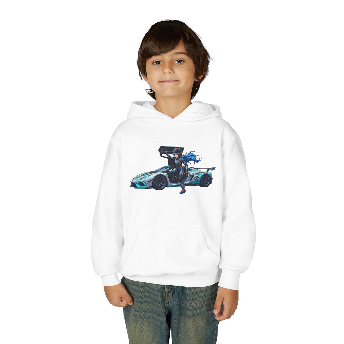 Front Print Hoodie, Mach Genesis Solo Car Sweatshirt, Heroine Driver Retro Anime Graphic Unisex Pullover