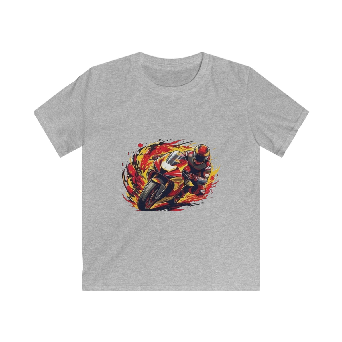 Flaming Sportbike Racing Kids Shirt, Motorcycle Youth Graphic Tee, Dirt Bike Birthday Gift, Racing T-Shirt for Kids