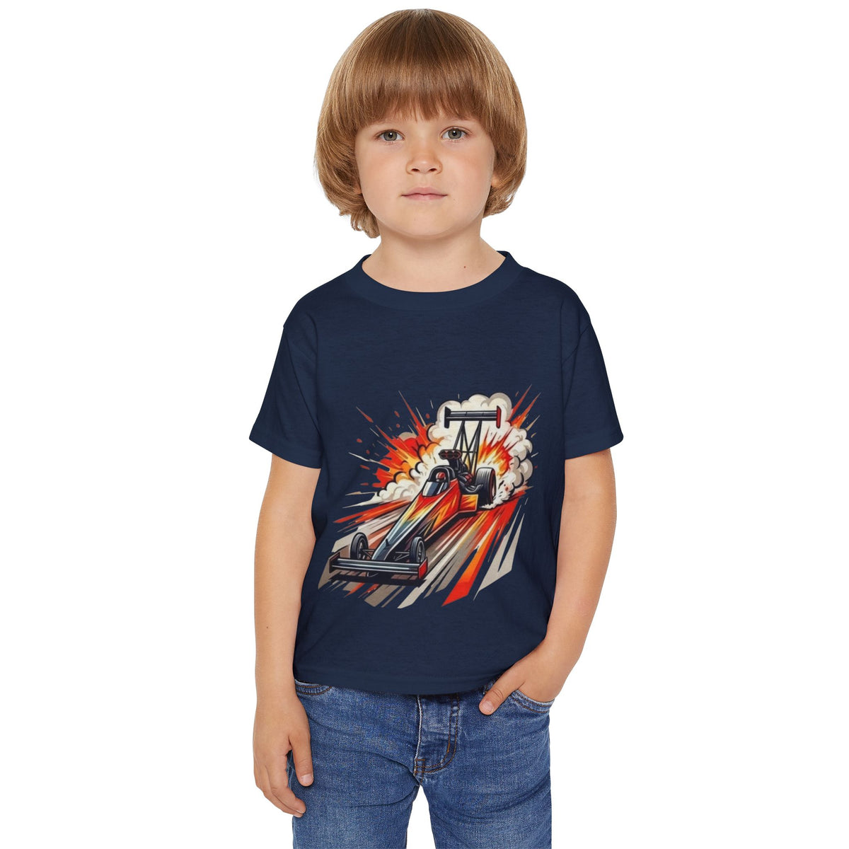 Dragster Race Car Toddler T-shirt | Dino Dragster Burnout Graphic