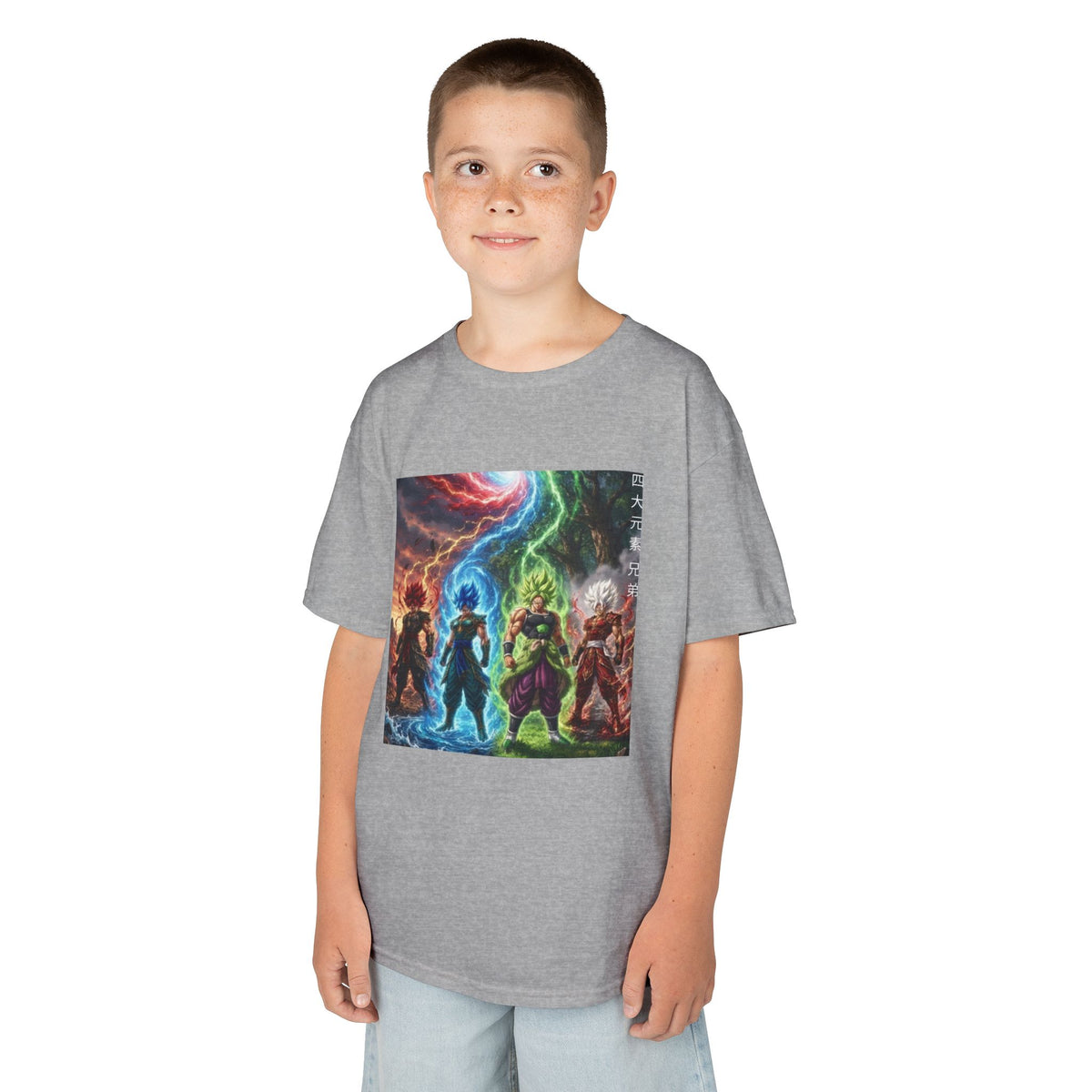 Group Warrior Tee, Four Elemental Brothers Kids Shirt, Team Anime Fighter Multicharacter Graphic Youth Playwear Clothing