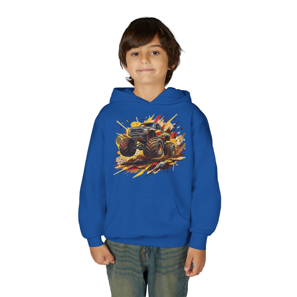 Monster Truck Illustration Youth Hoodie | Racing Mud Splash Graphic