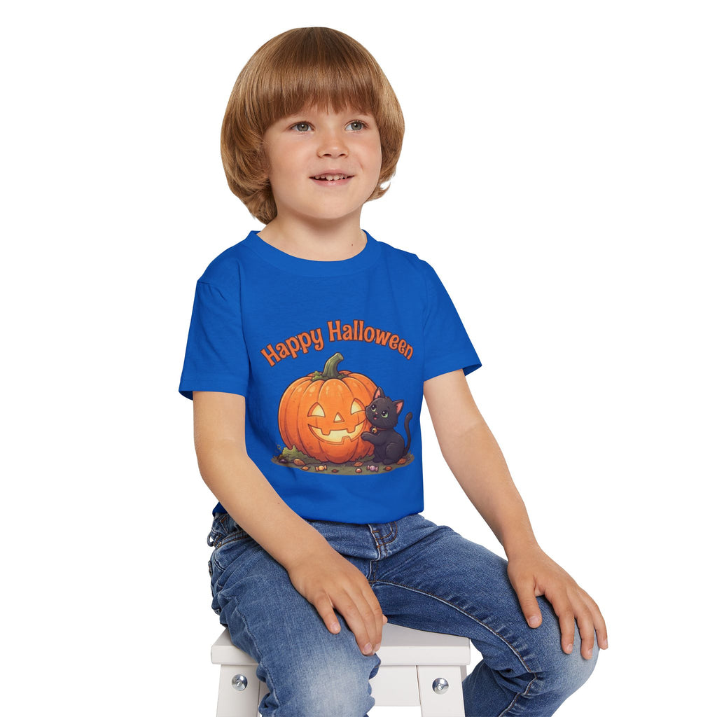 Purring Black Cat Halloween Toddler Tee | Retro Jack-O-Lantern Kids Shirt