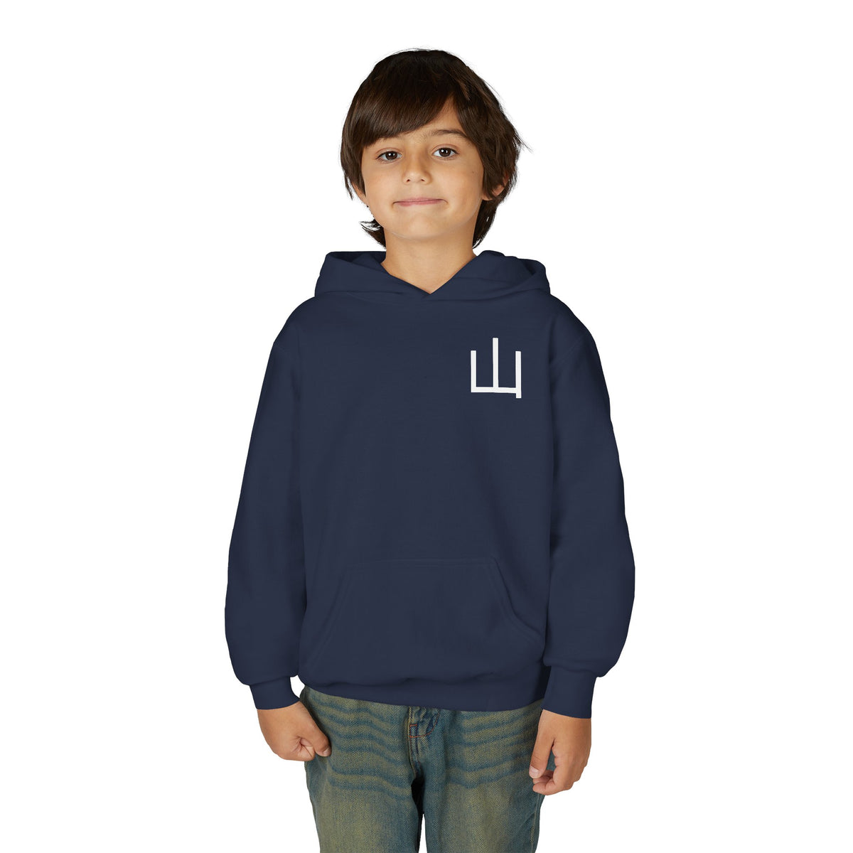 Deep Forest Warrior Hoodie, Mountain Kanji Anime Kids Pullover, Front Minimal Chest Text Back Print Elemental Graphic Youth Sweatshirt