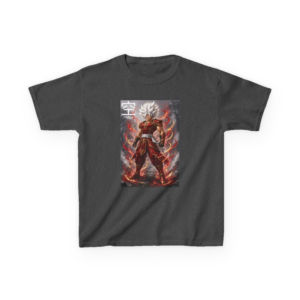 Kids Anime T-Shirt, Sky Kanji White Hair Warrior Youth Shirt, Elemental God Mode Fighter Graphic Boy Girl Clothes