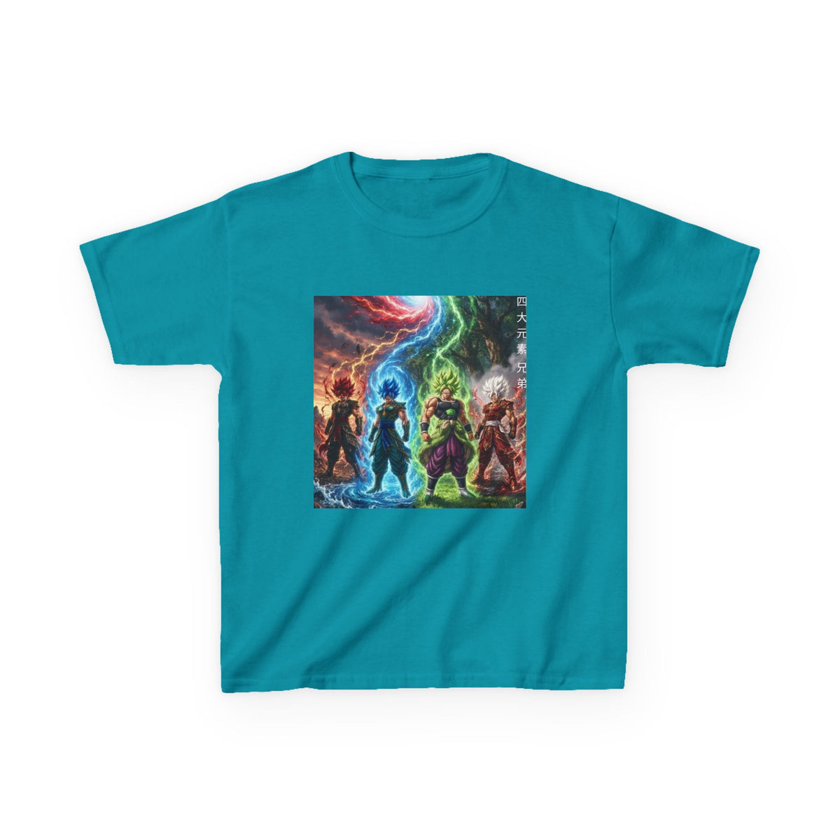 Group Warrior Tee, Four Elemental Brothers Kids Shirt, Team Anime Fighter Multicharacter Graphic Youth Playwear Clothing