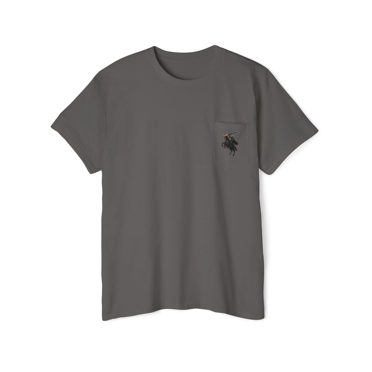 Front Pocket Emblem T-Shirt, Full Color Back Print Dark Knight Tee, Double Sided Medieval Undead Warrior Apparel