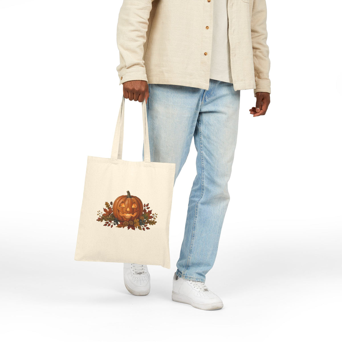 Jack-O'-Lantern Pumpkin Tote Bag | Fall Leaves Autumn Halloween