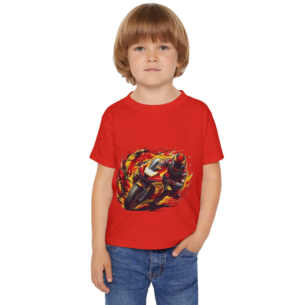 Flaming Sportbike Racing Graphic Toddler T-shirt | Motorcycle Kids Tee
