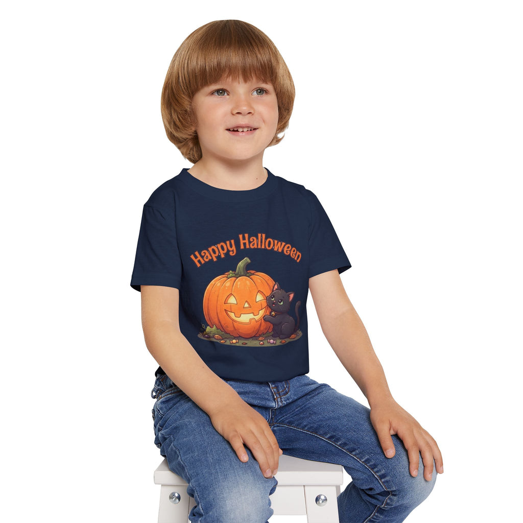 Purring Black Cat Halloween Toddler Tee | Retro Jack-O-Lantern Kids Shirt