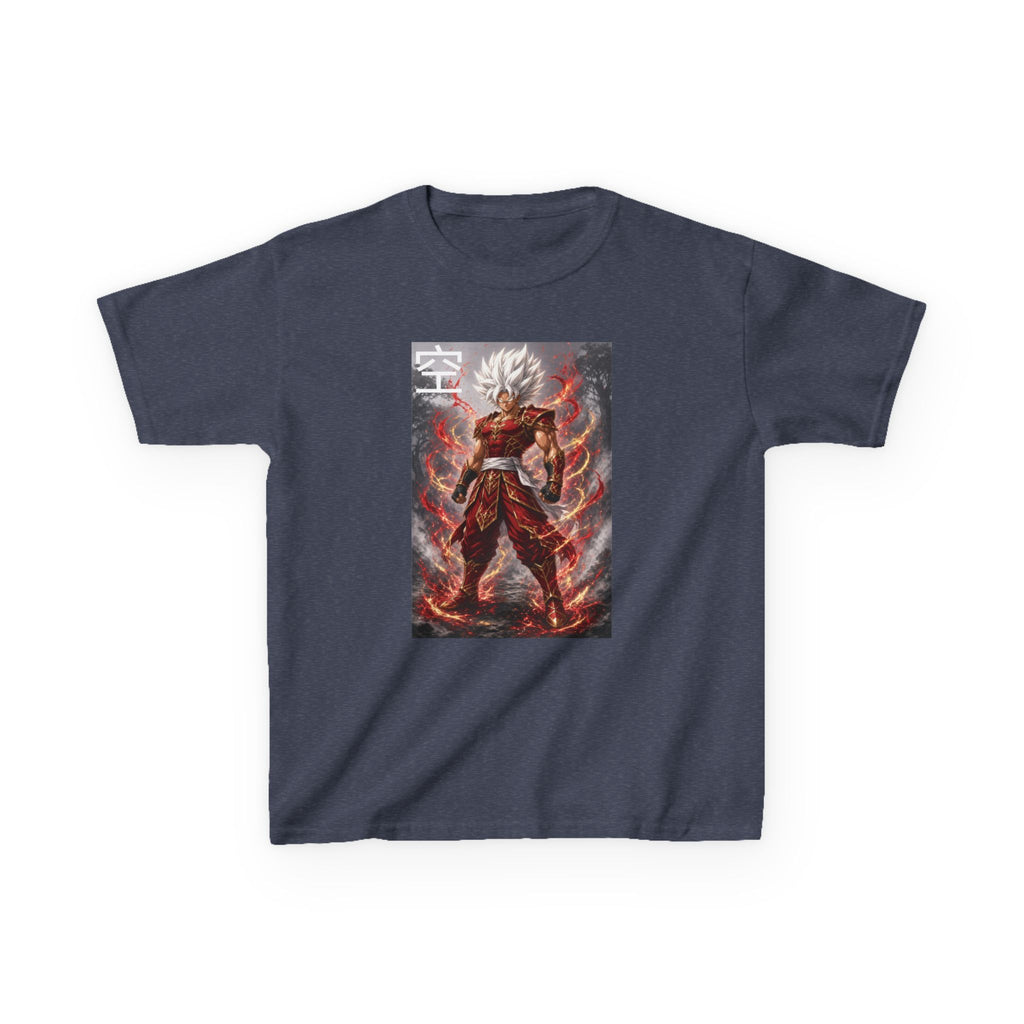 Kids Anime T-Shirt, Sky Kanji White Hair Warrior Youth Shirt, Elemental God Mode Fighter Graphic Boy Girl Clothes