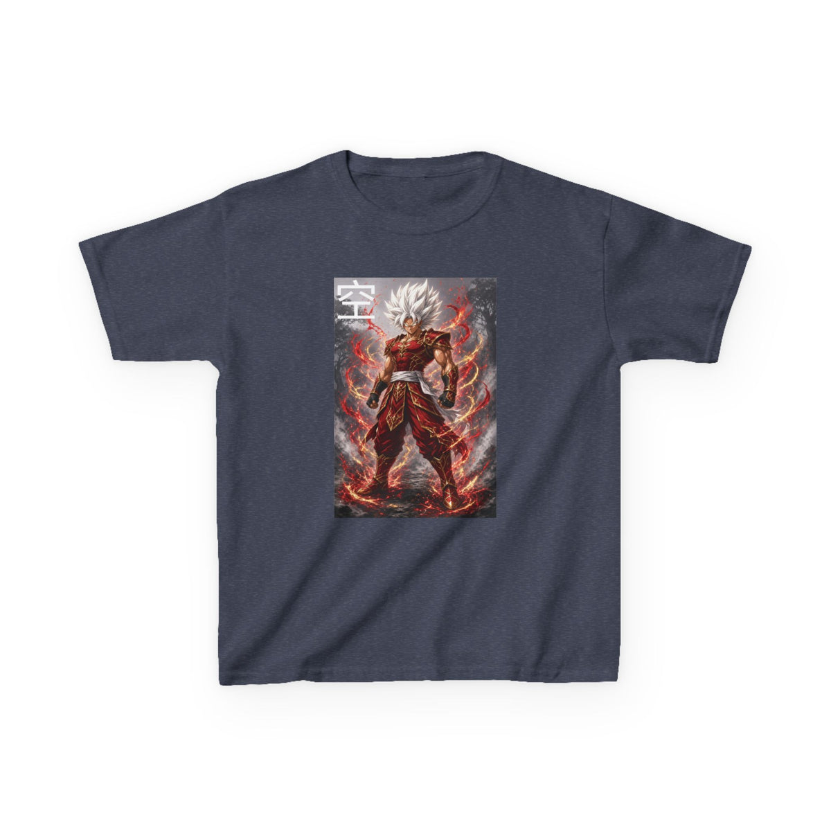 Kids Anime T-Shirt, Sky Kanji White Hair Warrior Youth Shirt, Elemental God Mode Fighter Graphic Boy Girl Clothes