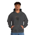 Minimalist Silhouette Front Hoodie, Full Color Back Battle Scene Sweatshirt, Double Sided Gothic Heavyweight Pullover Apparel