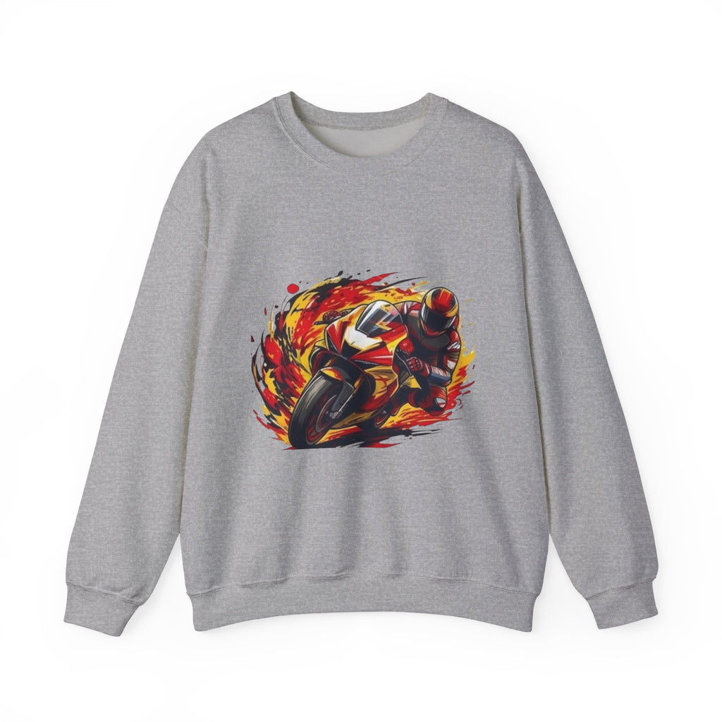 Flaming Sport Motorcycle Sweatshirt | Racing Rider Graphic Crewneck