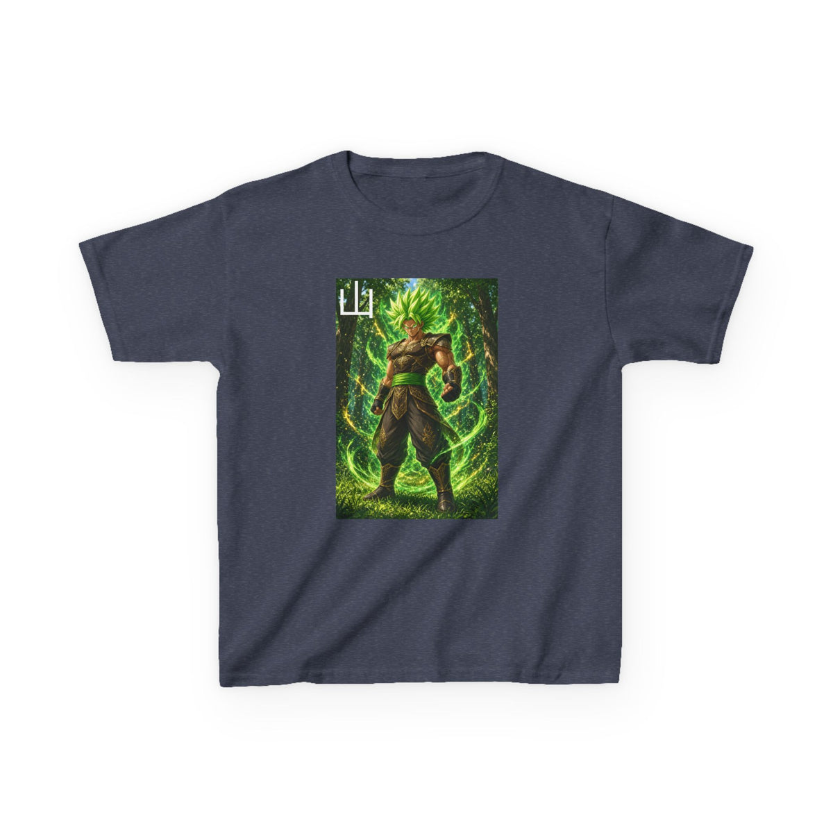 Emerald Forest Tee, Mountain Kanji Green Warrior Youth Shirt, Elemental Earth Fighter Graphic Kids Playwear Clothing