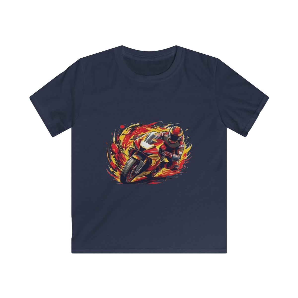 Flaming Sportbike Racing Kids Shirt, Motorcycle Youth Graphic Tee, Dirt Bike Birthday Gift, Racing T-Shirt for Kids