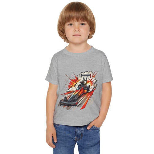 Dragster Race Car Toddler T-shirt | Dino Dragster Burnout Graphic