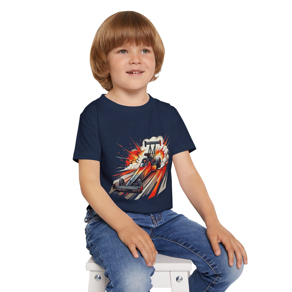 Dragster Race Car Toddler T-shirt | Dino Dragster Burnout Graphic