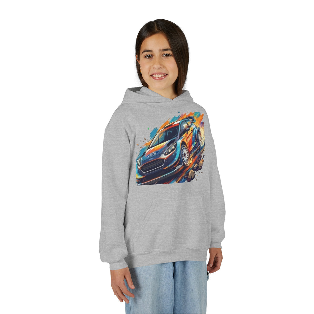Rally Race Car Youth Hoodie | Jumping Rally Car Graphic, Motorsports Sweatshirt