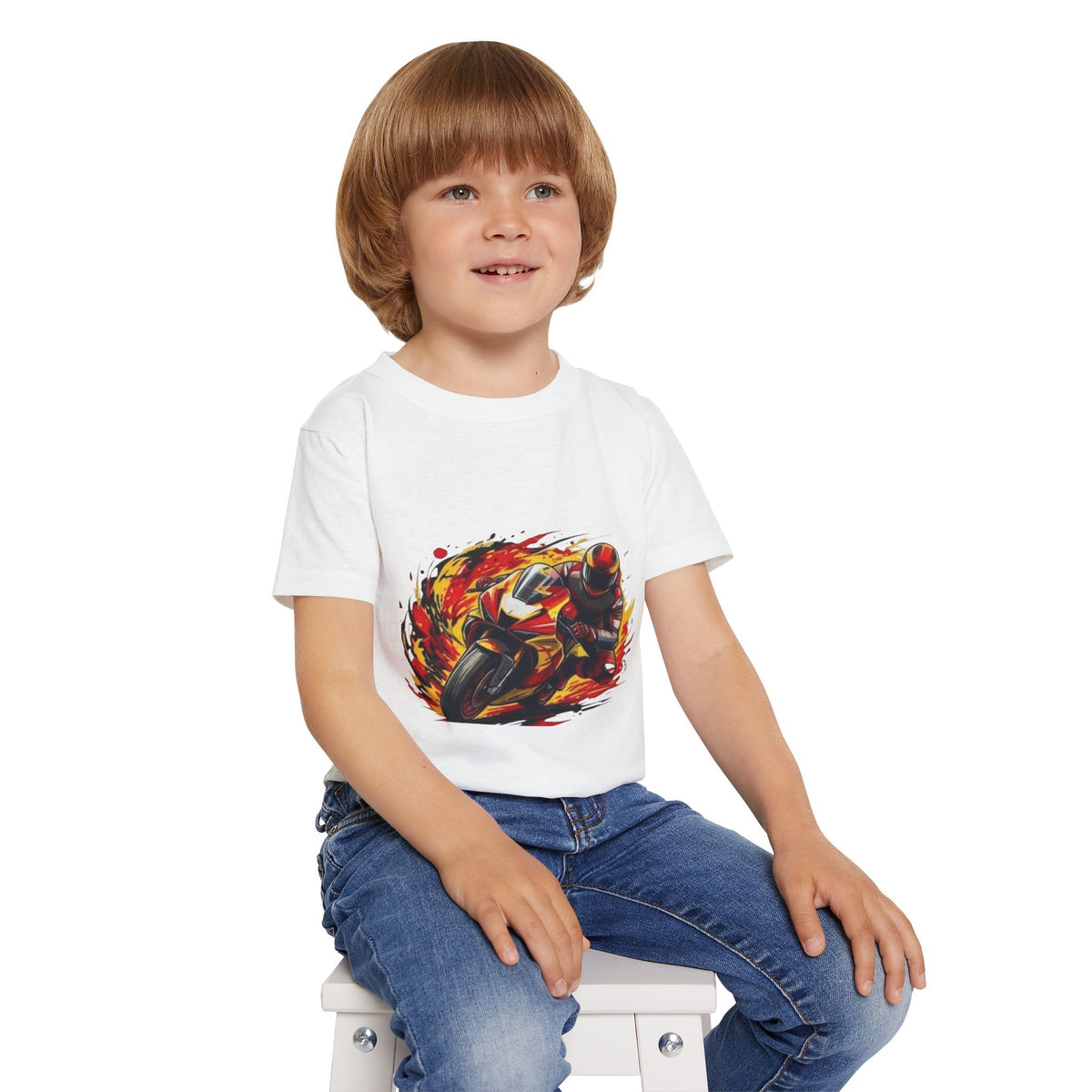 Flaming Sportbike Racing Graphic Toddler T-shirt | Motorcycle Kids Tee
