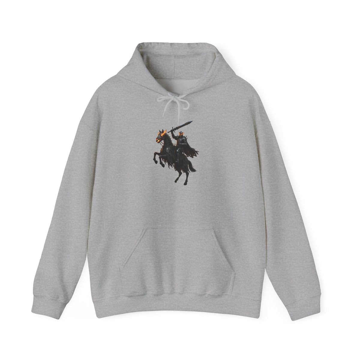 Minimalist Silhouette Front Hoodie, Full Color Back Battle Scene Sweatshirt, Double Sided Gothic Heavyweight Pullover Apparel