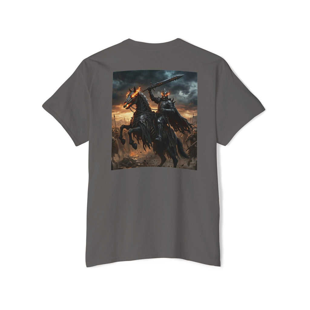Front Pocket Emblem T-Shirt, Full Color Back Print Dark Knight Tee, Double Sided Medieval Undead Warrior Apparel
