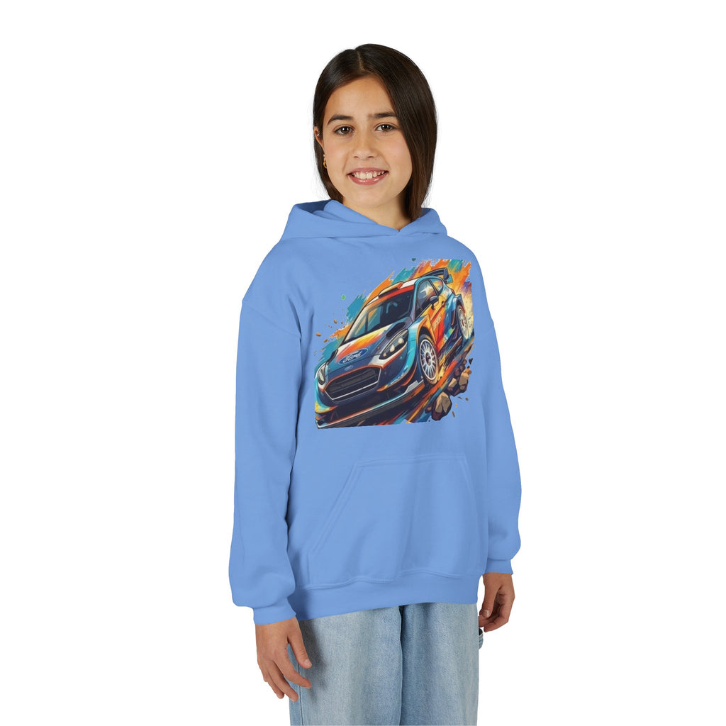 Rally Race Car Youth Hoodie | Jumping Rally Car Graphic, Motorsports Sweatshirt