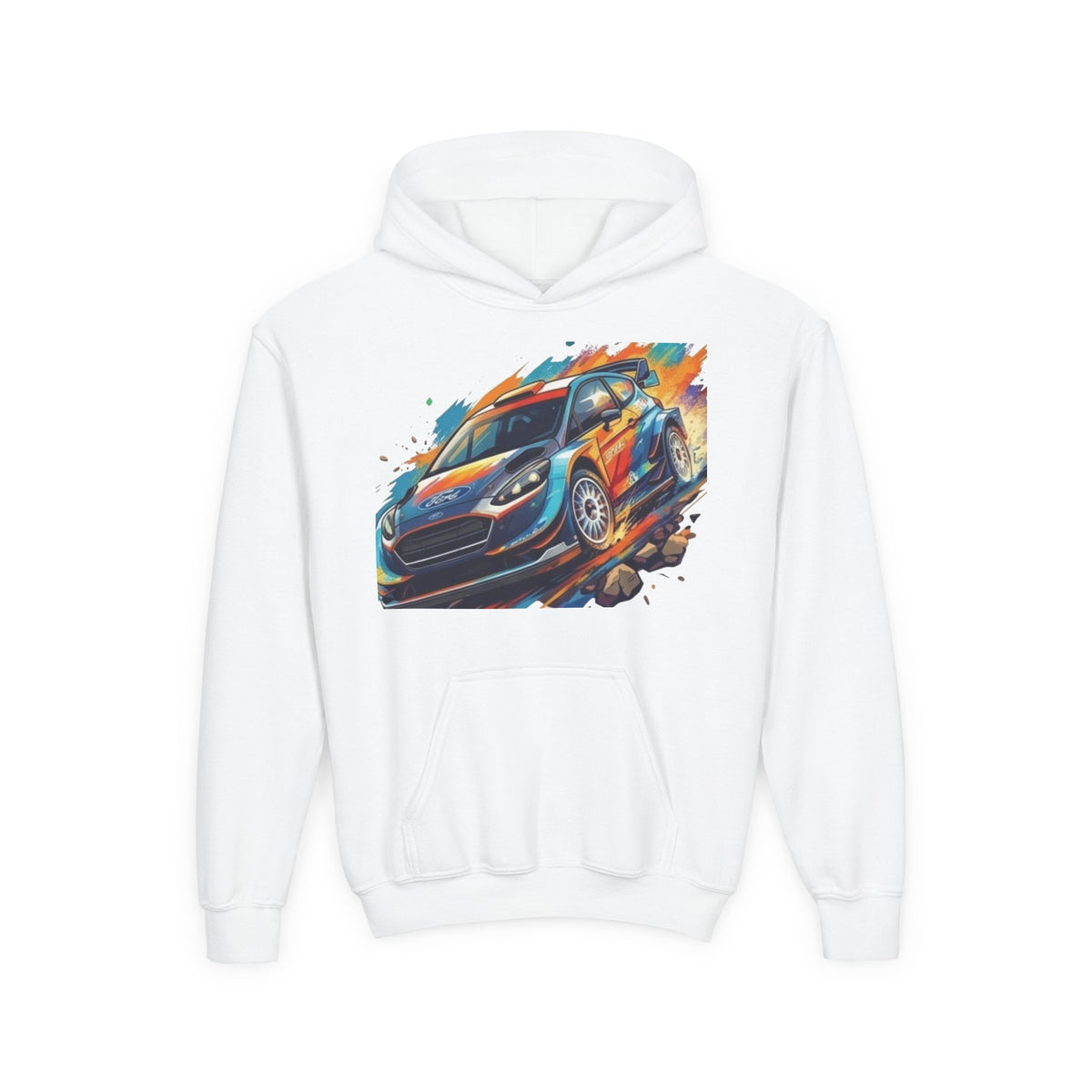 Rally Race Car Youth Hoodie | Jumping Rally Car Graphic, Motorsports Sweatshirt