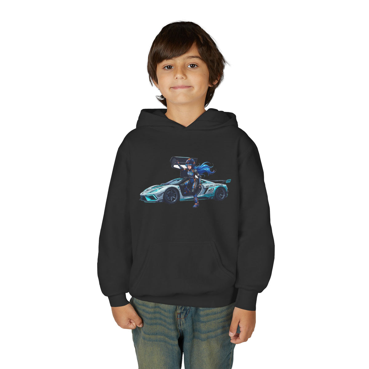Front Print Hoodie, Mach Genesis Solo Car Sweatshirt, Heroine Driver Retro Anime Graphic Unisex Pullover