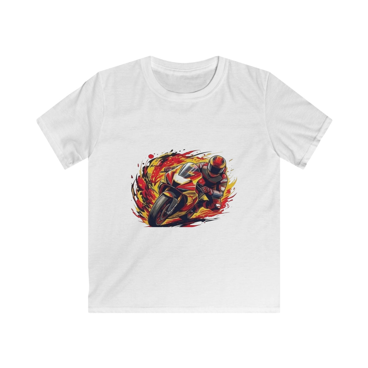 Flaming Sportbike Racing Kids Shirt, Motorcycle Youth Graphic Tee, Dirt Bike Birthday Gift, Racing T-Shirt for Kids