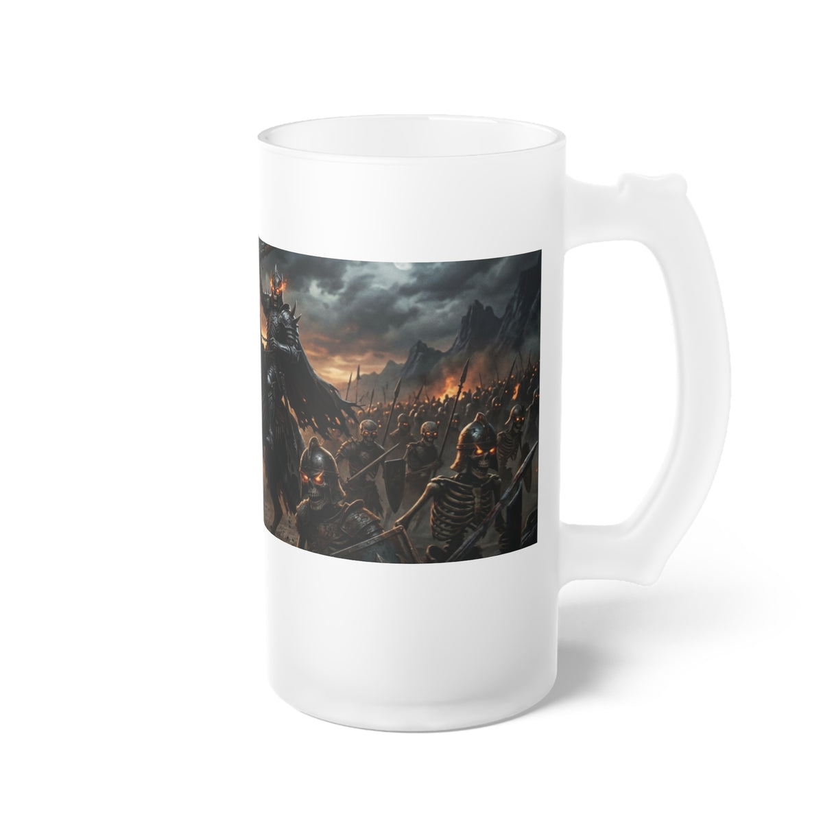Frosted Glass Tankard, Spectral Cavalry Beer Mug, 16oz Dark Fantasy Tabletop RPG Gaming Tavern Drinkware
