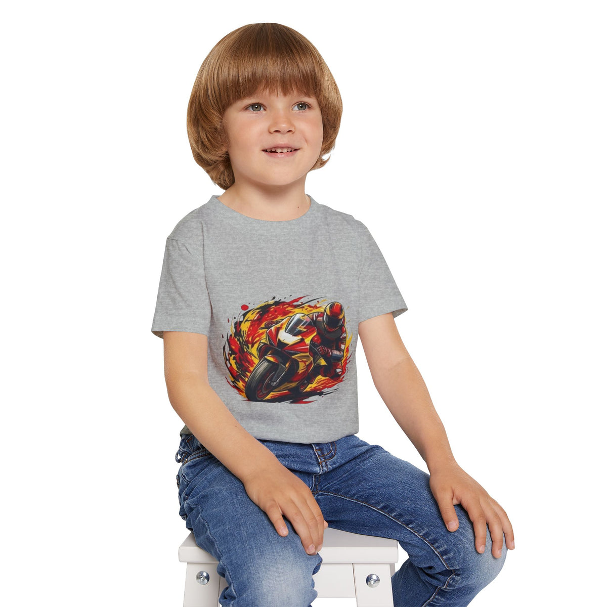 Flaming Sportbike Racing Graphic Toddler T-shirt | Motorcycle Kids Tee