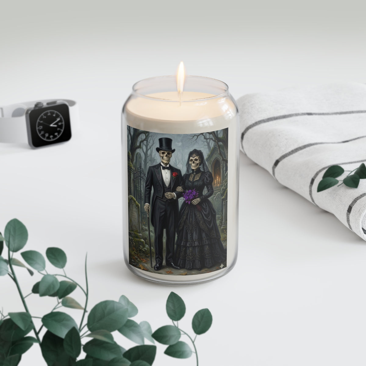 Top Hat Skeleton Candle, Victorian Gothic Wedding Soy Wax Jar, Cemetery Mourning Garb Macabre Home Decor Gift