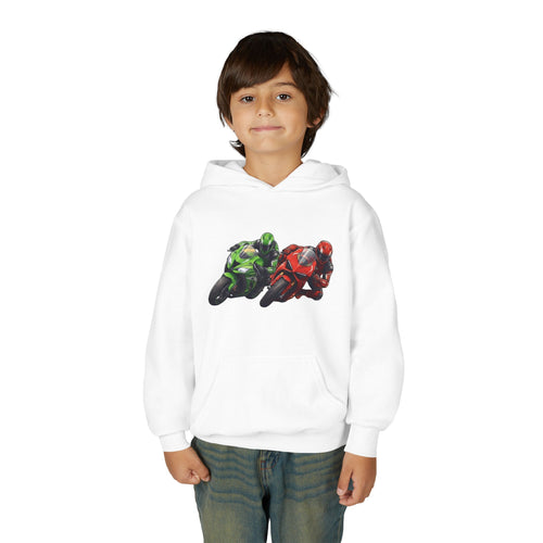 Apex Duel Hoodie, Twin Sportbike Kids Sweatshirt, Youth Track Racing Graphic Pullover