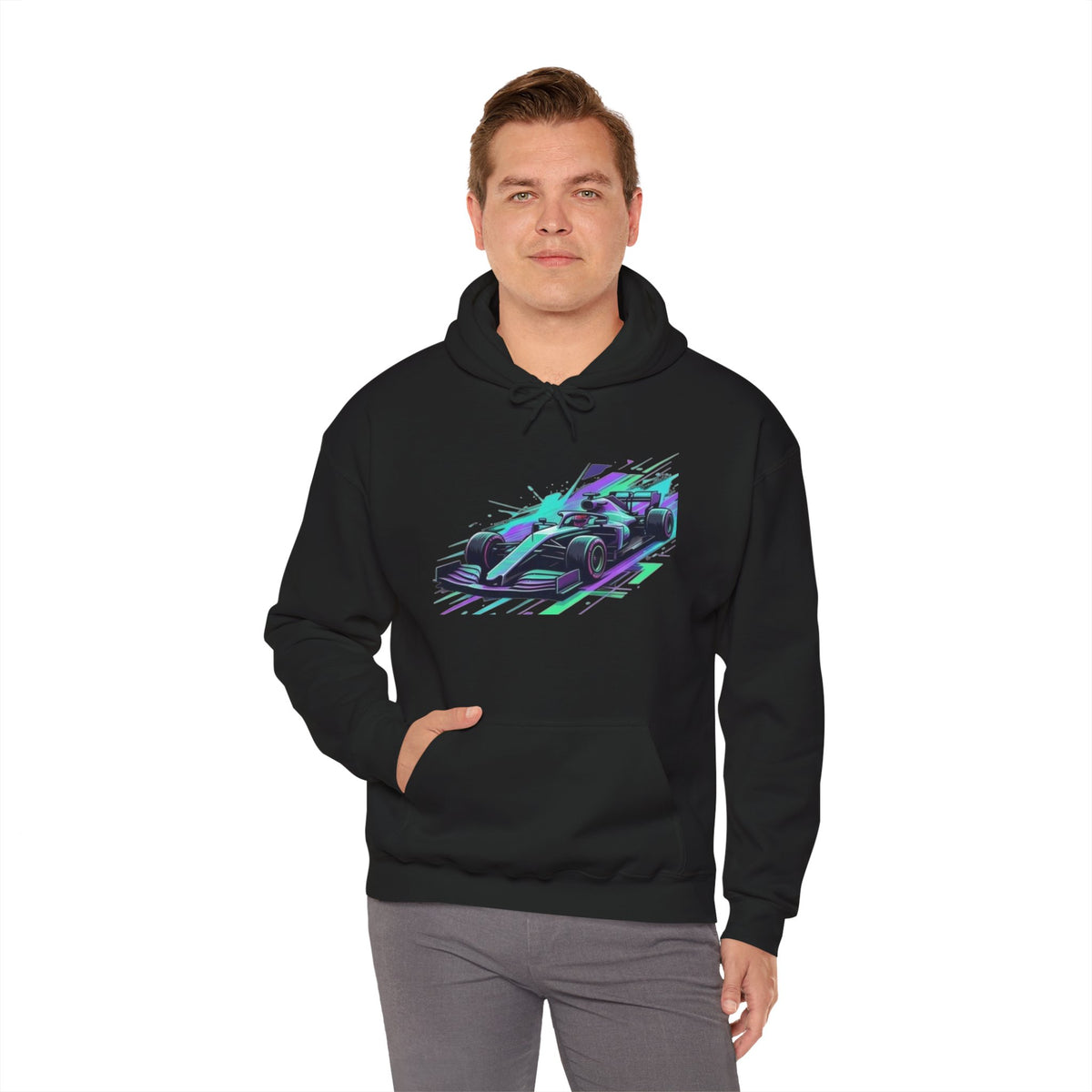 Neon Racing Car Hoodie | Retro Futuristic Racecar Graphic