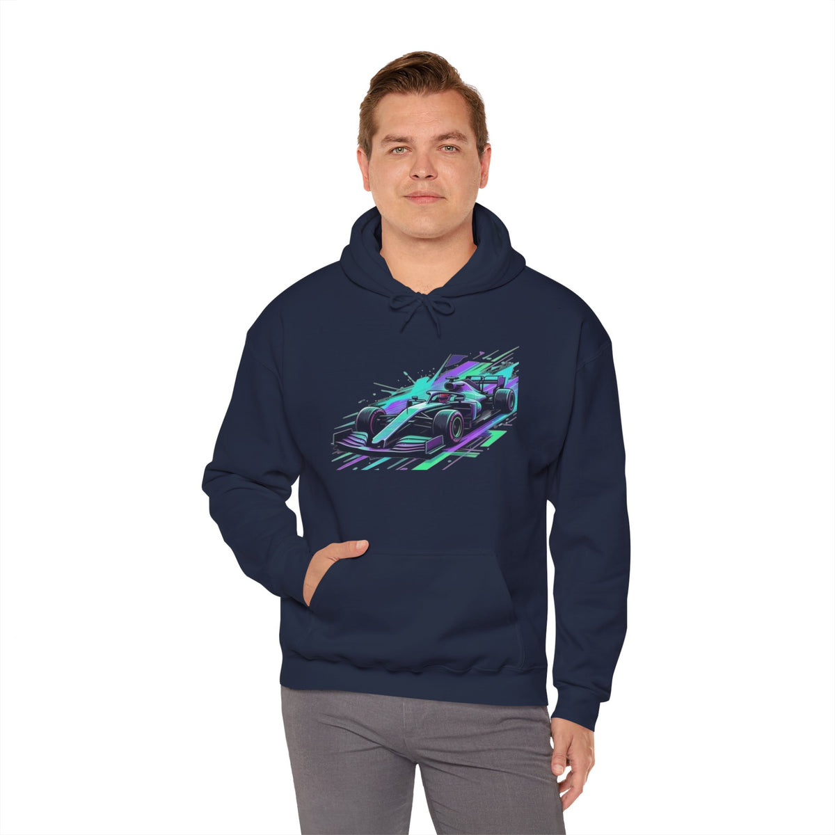 Neon Racing Car Hoodie | Retro Futuristic Racecar Graphic