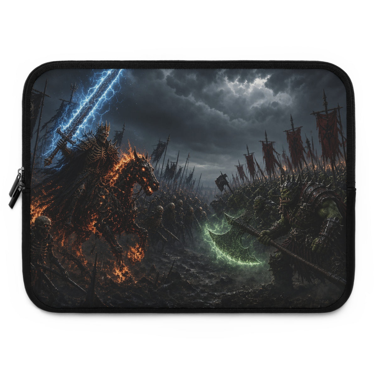 Green Glowing Warriors Laptop Sleeve, Armored Spectral Orc Battle Computer Case, Dark Fantasy Gaming Notebook Cover