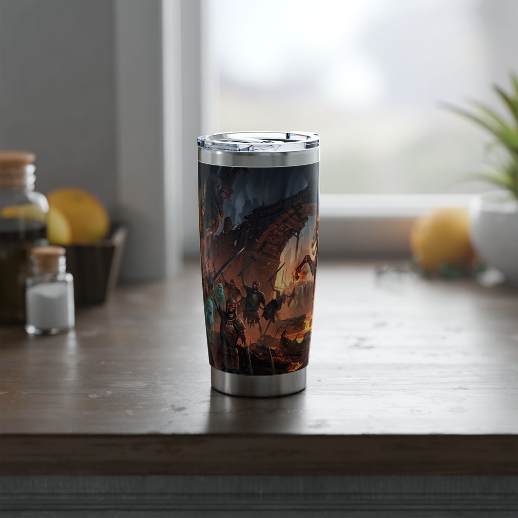 Apocalyptic Spectral Riders Tumbler, Insulated Stainless Steel Coffee Cup, 20oz Dark Fantasy Battle Art Travel Mug