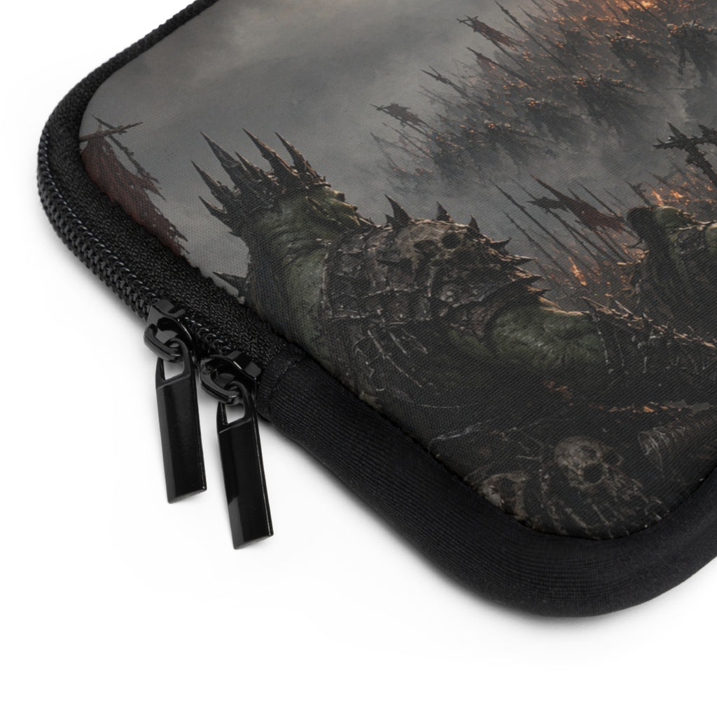 Spiked Crown Warlord Laptop Sleeve, Flaming Banner Orc Army Computer Case, Dark Fantasy Tabletop RPG Tactical Notebook Cover